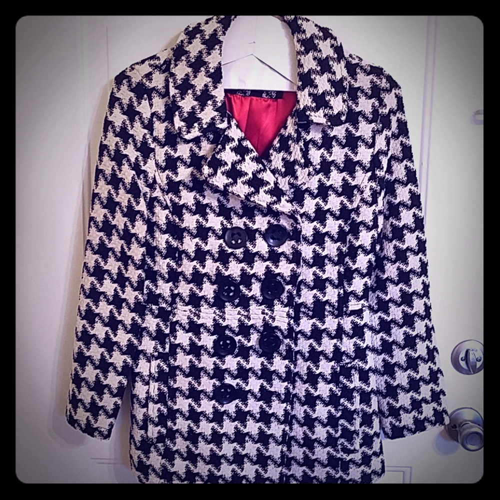 Rue 21 Black & White Check Double Breasted Peacoat